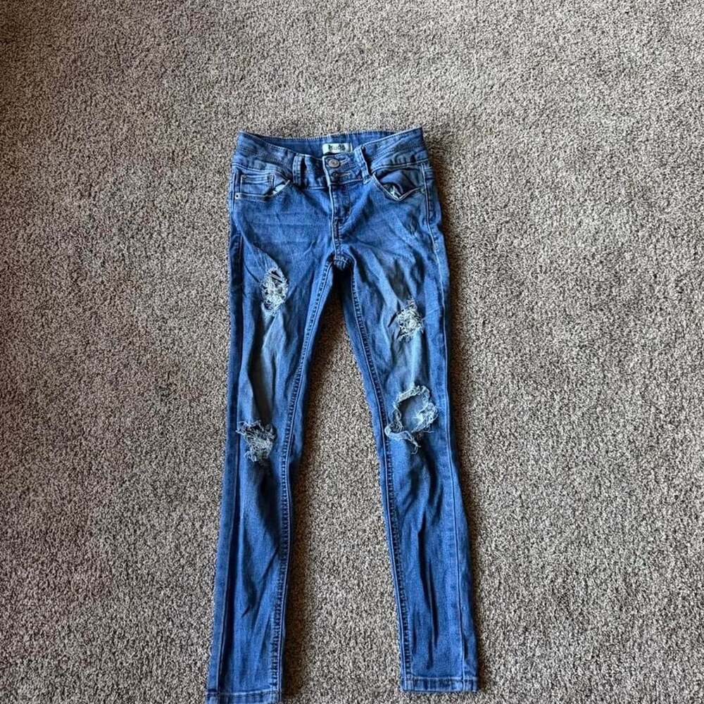 Mudd Girls Skinny Jeans Size 8 Distressed Blue Denim
